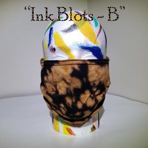 Hand-dyed 100% Cotton Pleated Face Covering - “Ink Blots - B”
